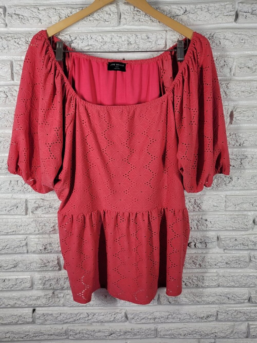 Lane Bryant Pink Peasant Top 22/24 Plus Size Off Shoulder Puff Sleeve PIN17E